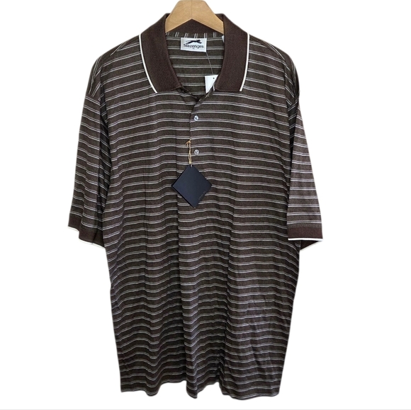 NWT Slazenger | Brown Striped Short Sleeve Golf Polo Shirt Size XL - Picture 1 of 5